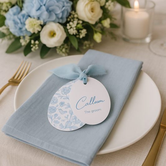 Blue Toile French Oval Wedding Place Cards