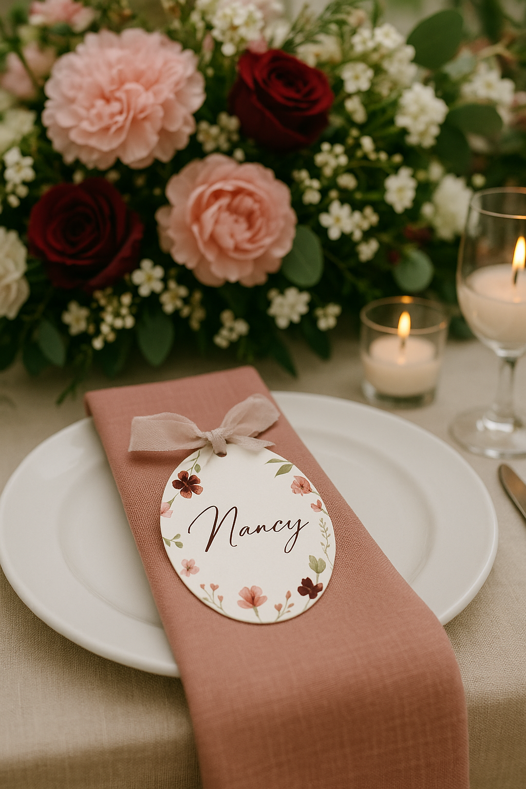 Rose Floral Wedding Menu Place card