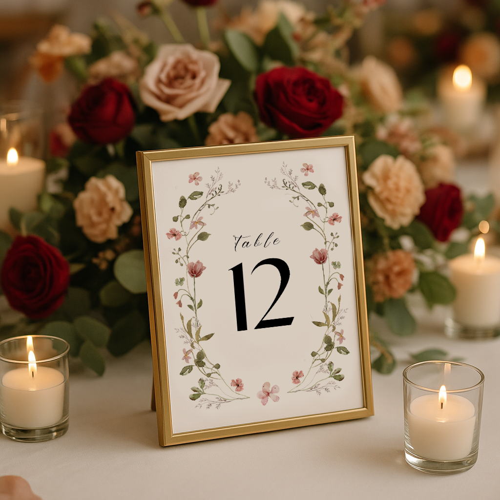 Rosedew Floral Wedding Table Number