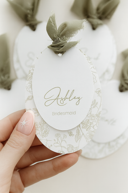Sage Green and White Botanical Wedding Place Cards