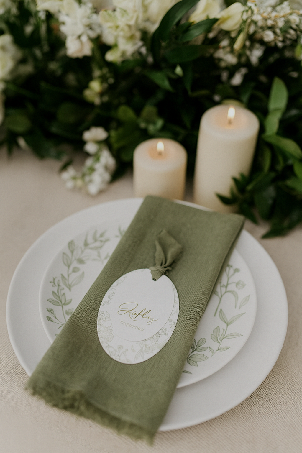 Sage Green and White Botanical Wedding Place Cards