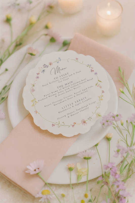 Meadow Die Cut Floral Wreath Menu