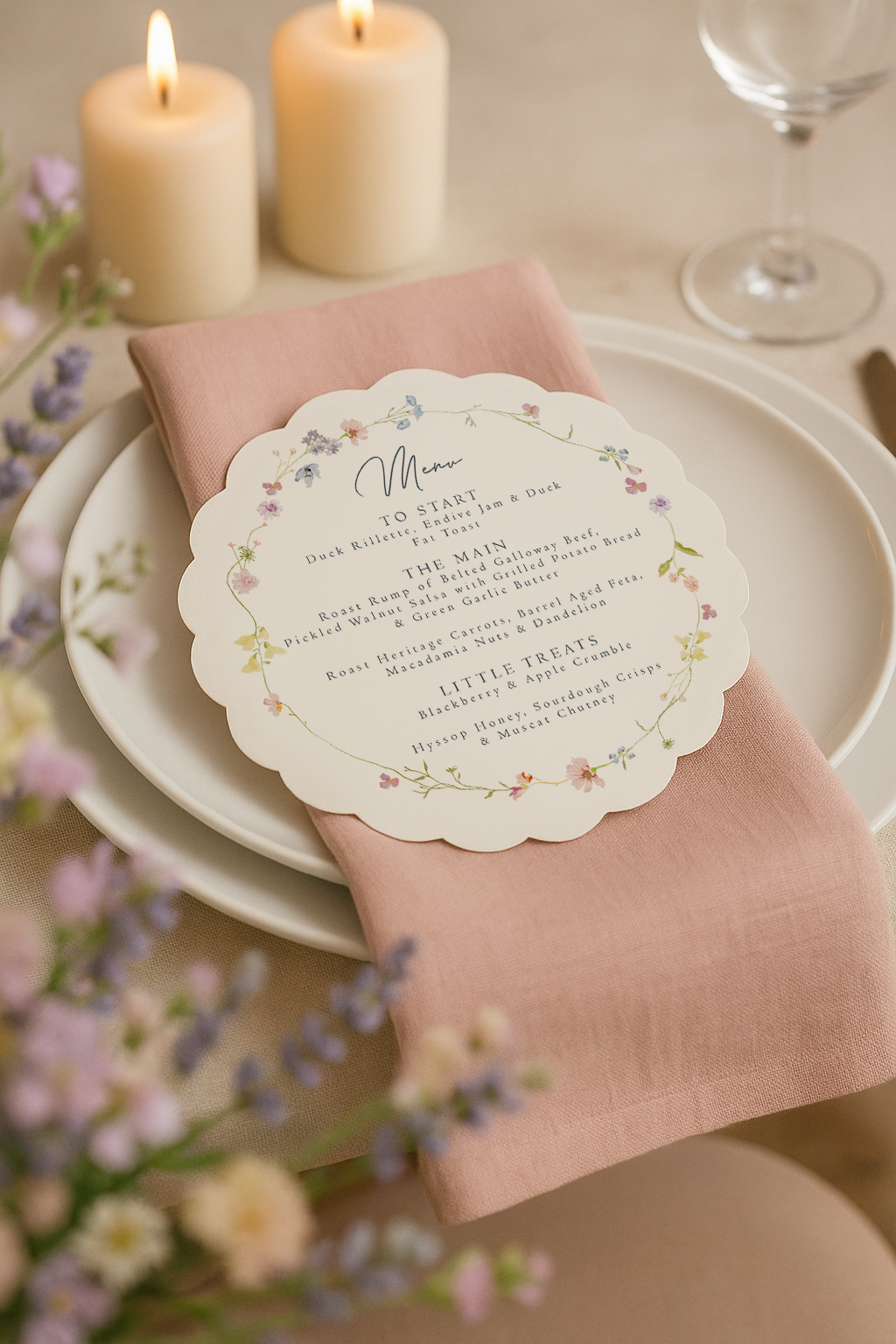 Meadow Die Cut Floral Wreath Menu