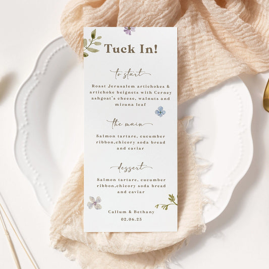 Pressed Pastel Wildflower Garden Wedding Menu