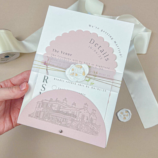 Pink Blossom Venue Wedding Invitation