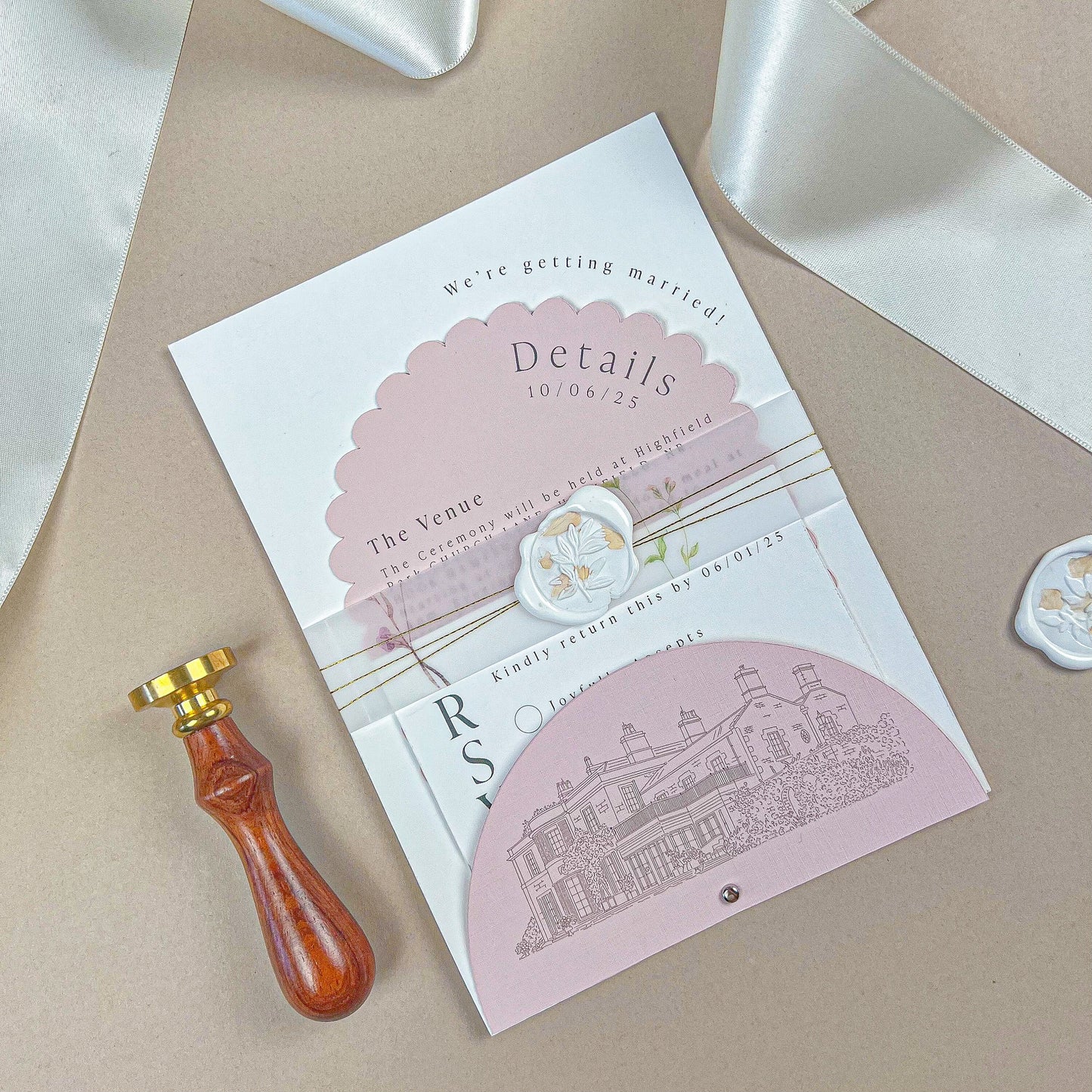 Pink Blossom Venue Wedding Invitation