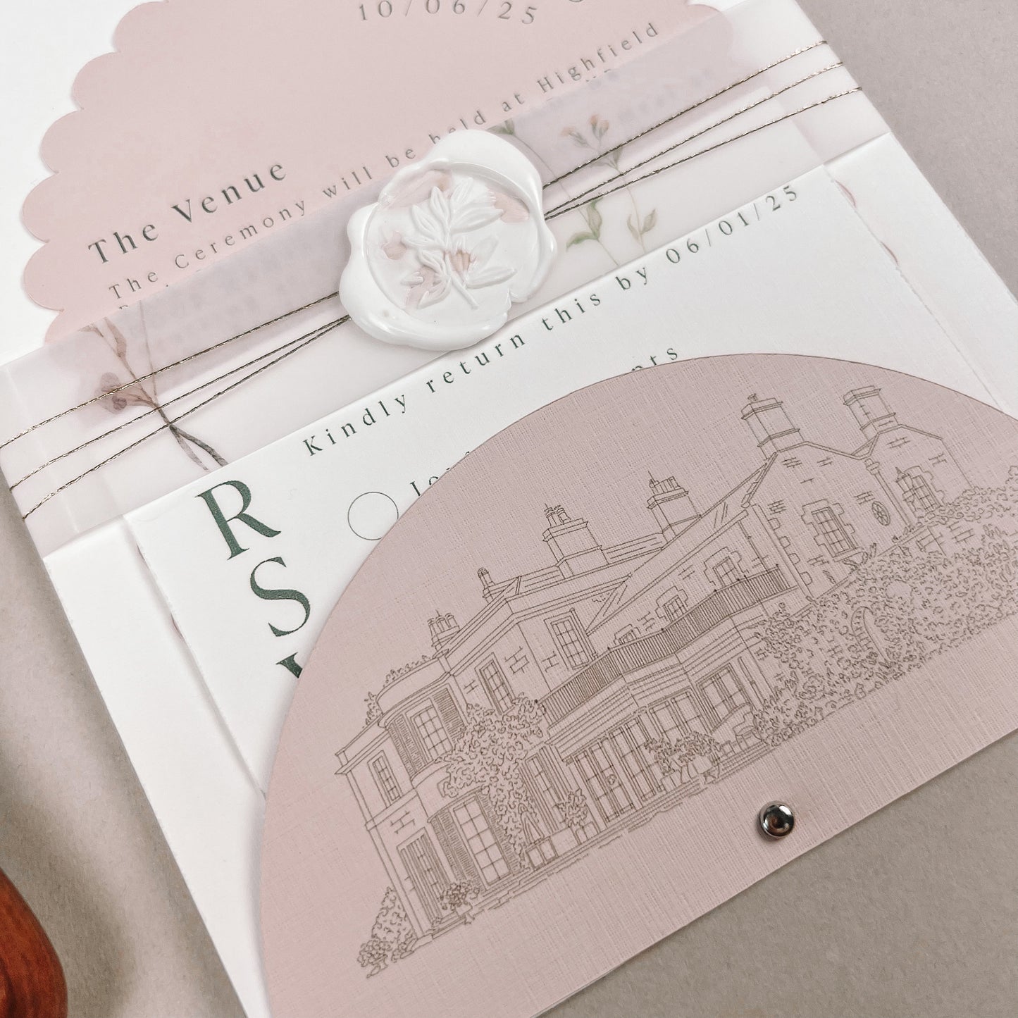 Pink Blossom Venue Wedding Invitation