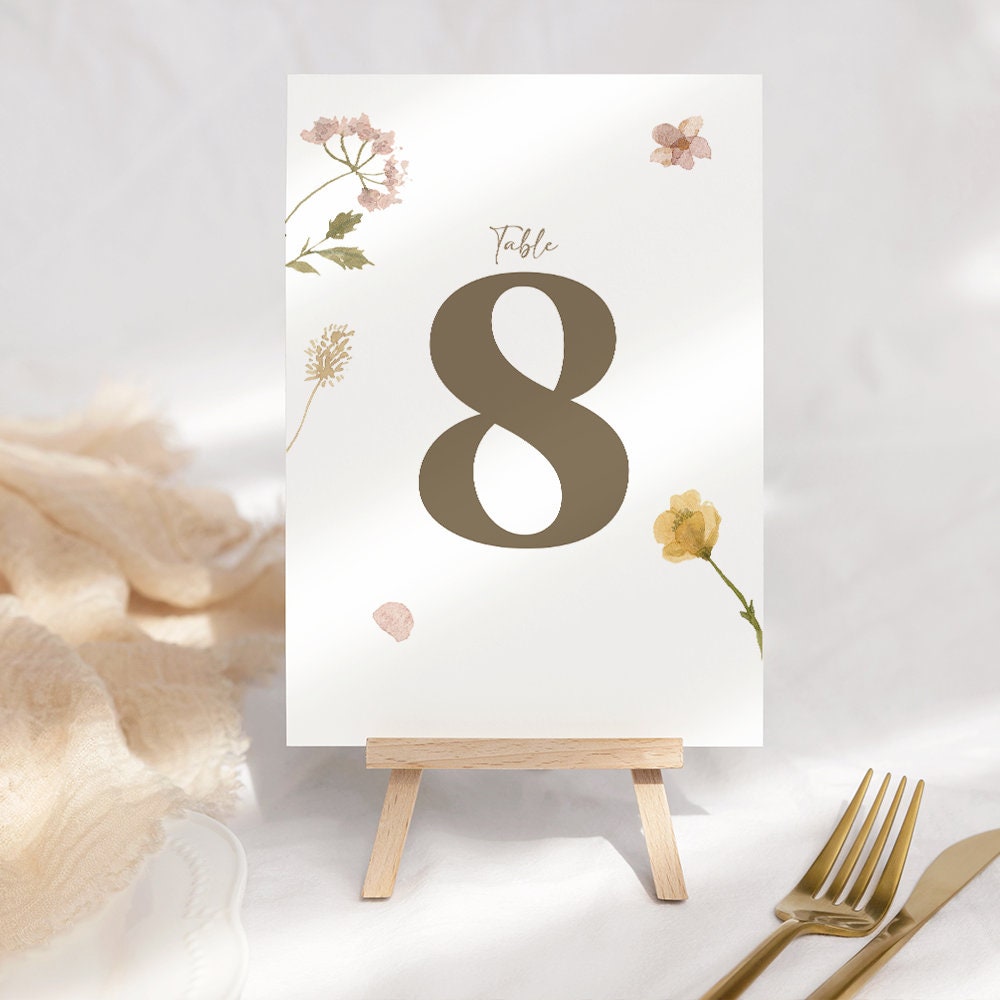 Pressed Wildflower Garden Table Number