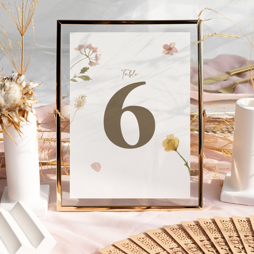 Pressed Wildflower Garden Table Number