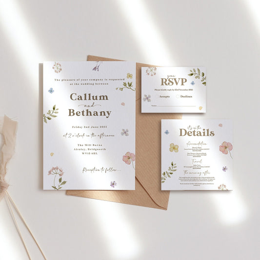Pastel Wildflower Garden Wedding Invitation Suite