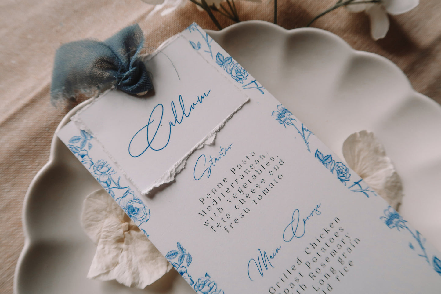 Blue French Toile Wedding Menu