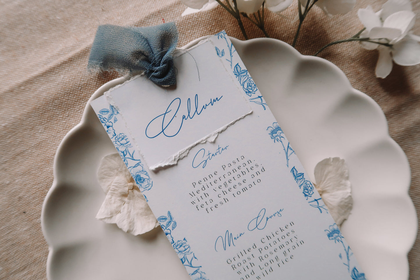 Blue French Toile Wedding Menu