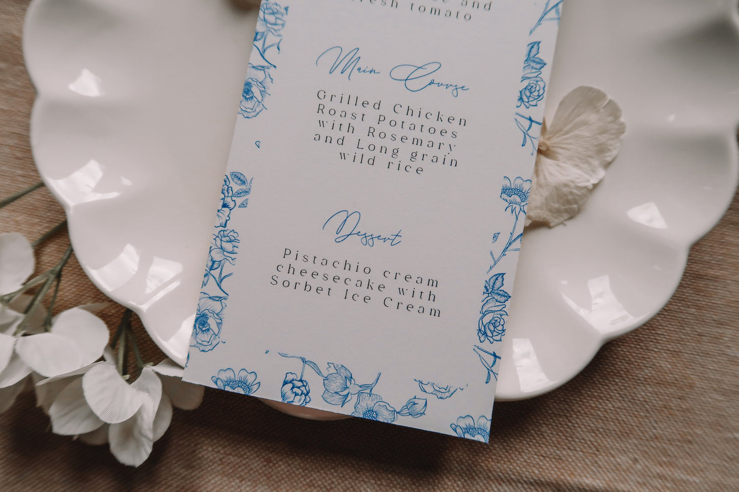 Blue French Toile Wedding Menu