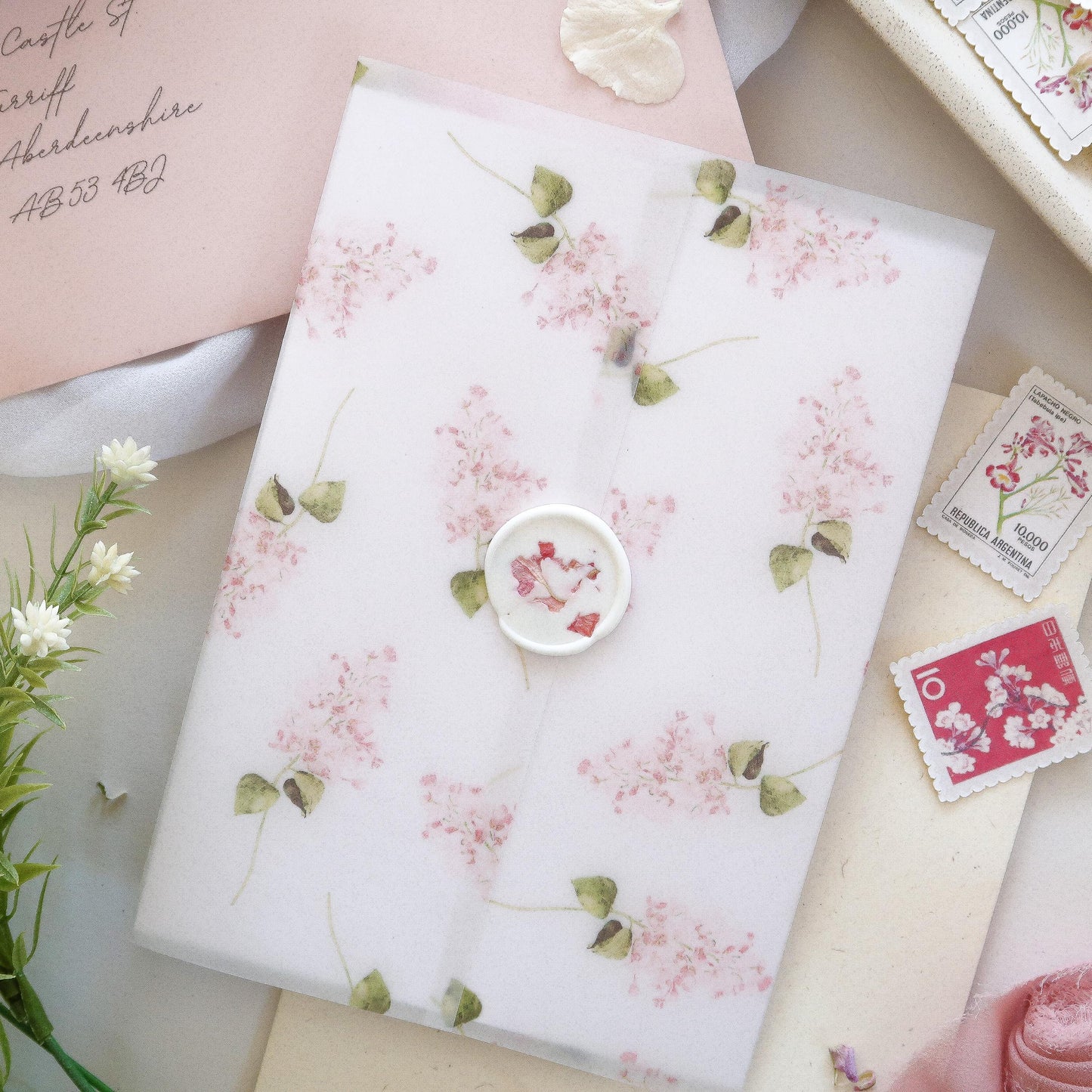 Pink Wildflower Wedding Vellum Jacket Wrap