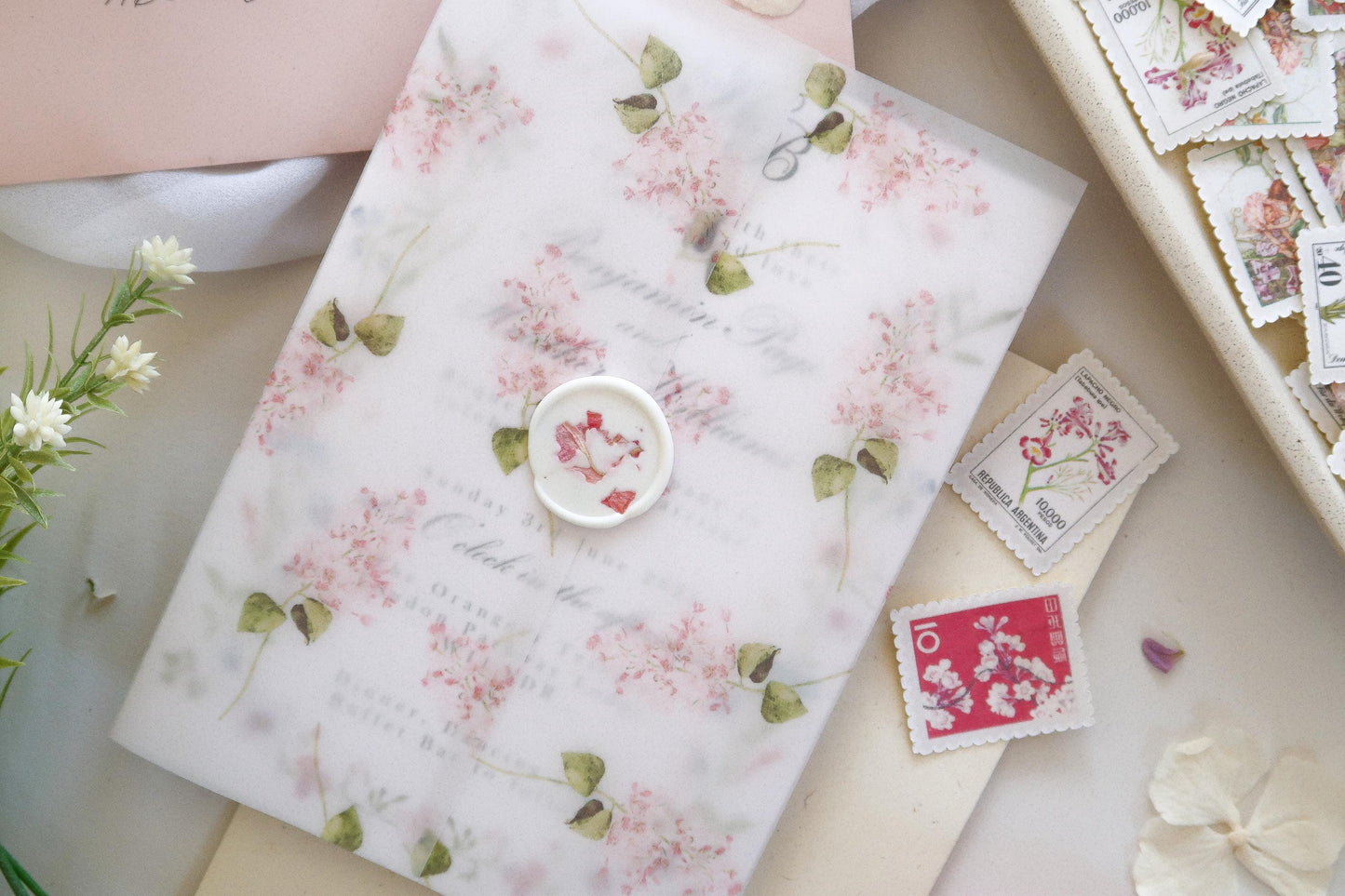 Pink Wildflower Wedding Vellum Jacket Wrap