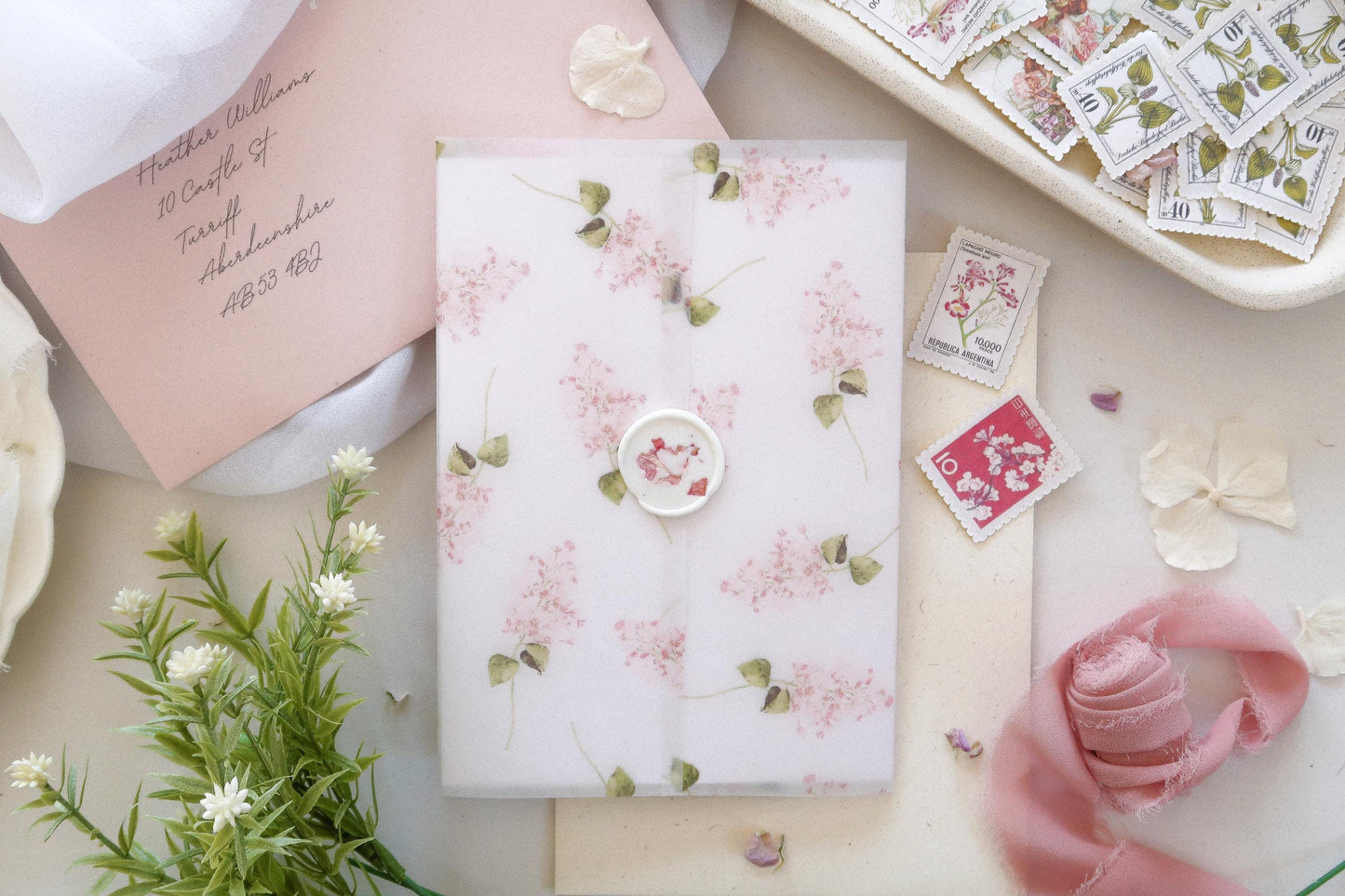 Pink Wildflower Wedding Vellum Jacket Wrap