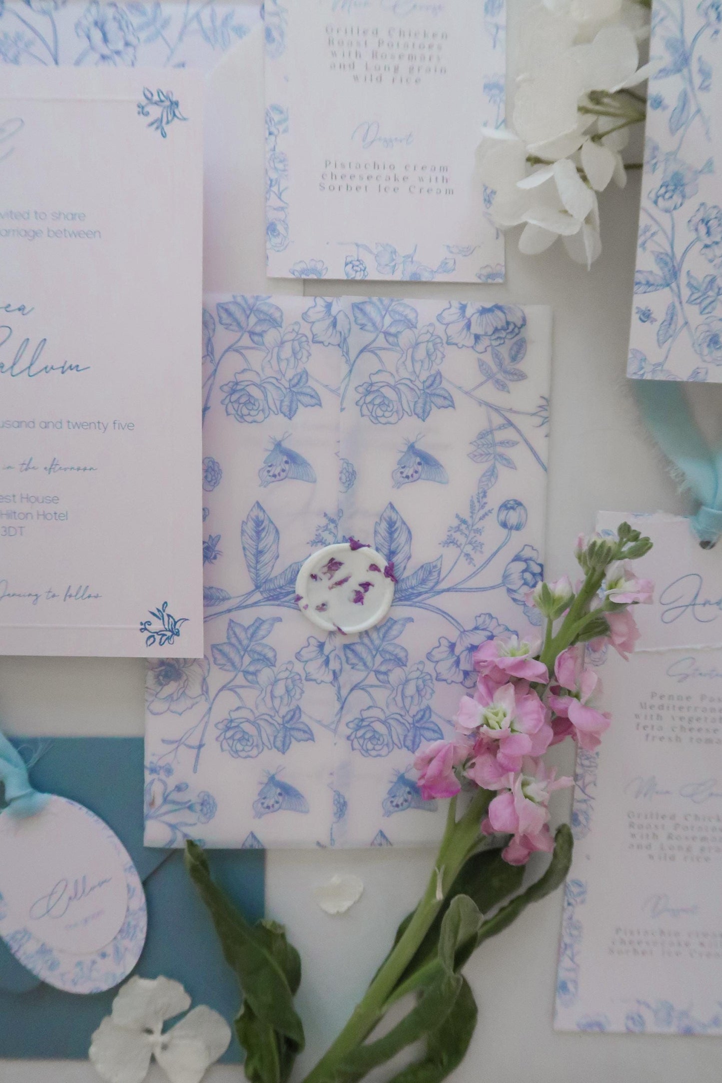 Blue French Toile Vellum Jacket Wrap