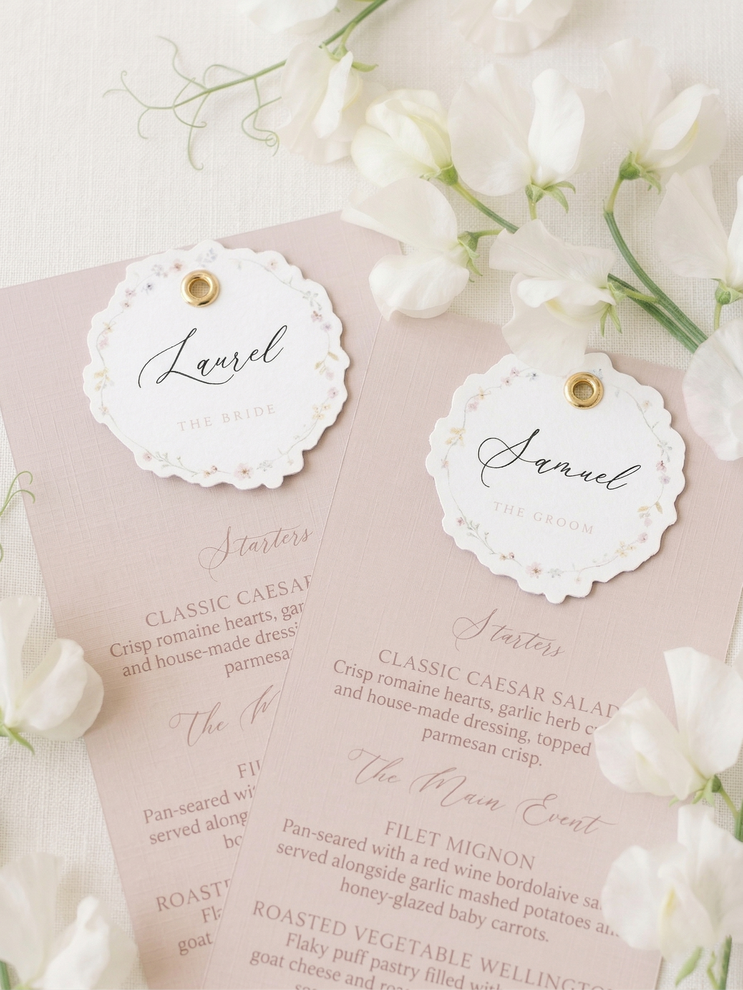 Romantic Blush Menus with Name Tags