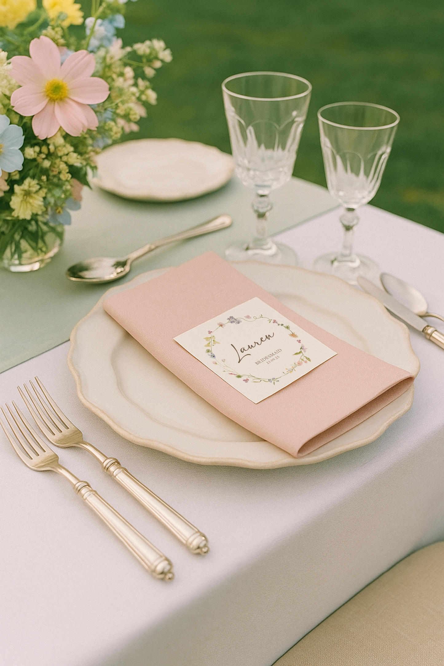 Square Wreath Meadow Place Name Card