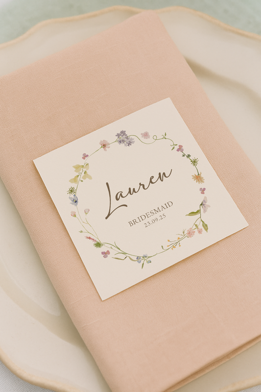 Square Wreath Meadow Place Name Card