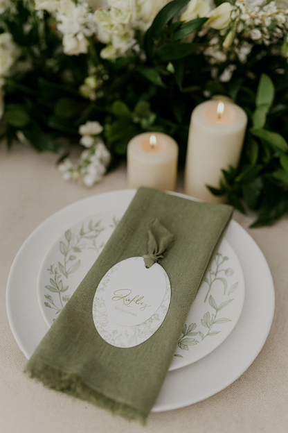 Sage Green and White Botanical Wedding Place Cards