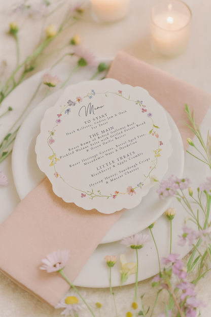 Meadow Die Cut Floral Wreath Menu
