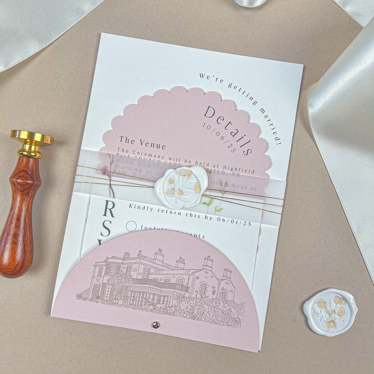 Pink Blossom Venue Wedding Invitation
