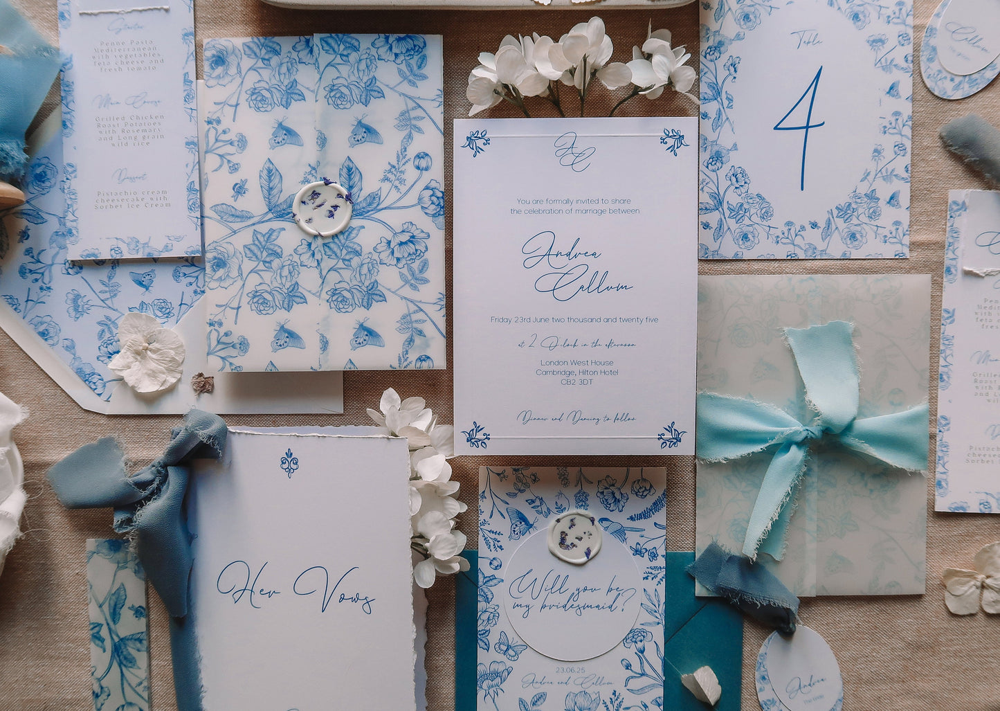 Blue French Toile Vellum Jacket Wrap