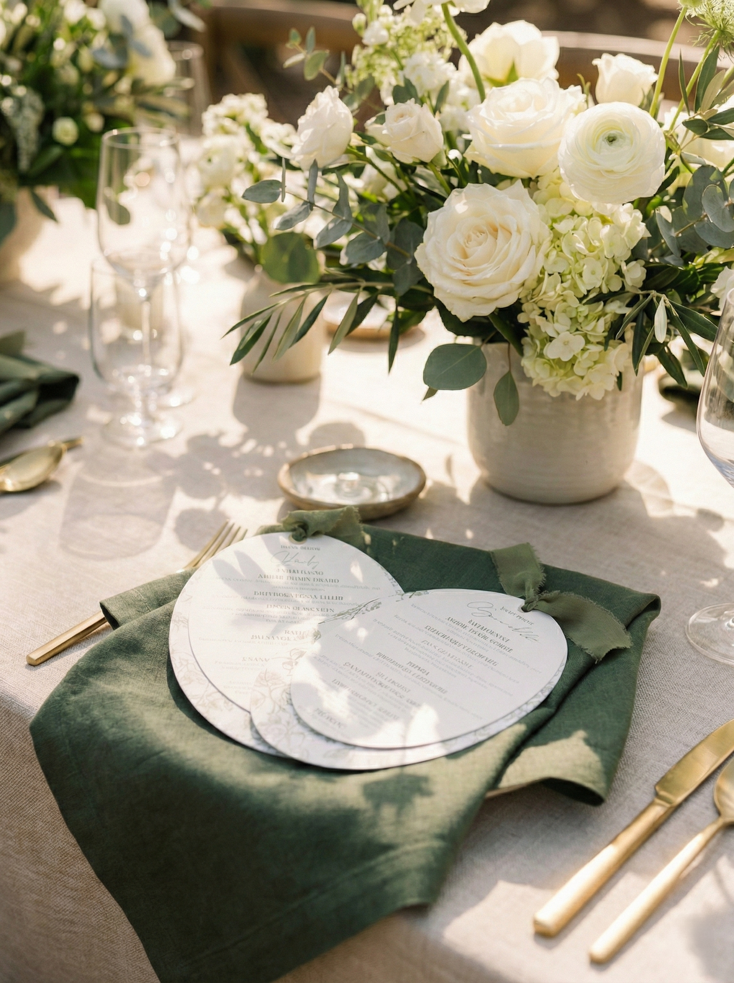 Moss Green Chiffon Oval Botanical Menu