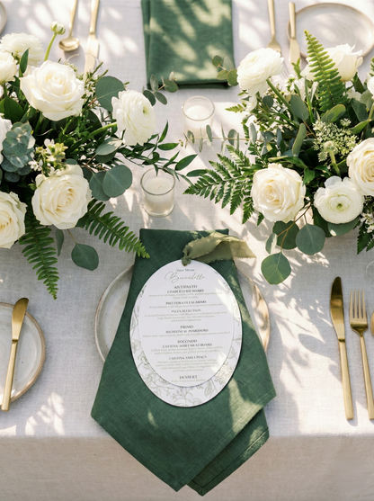 Moss Green Chiffon Oval Botanical Menu