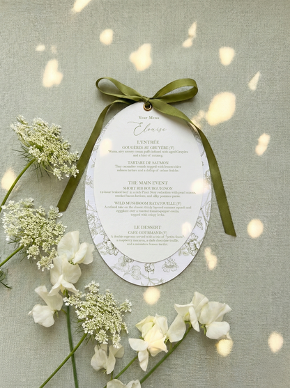 Sage Green Satin Oval Botanical Menu