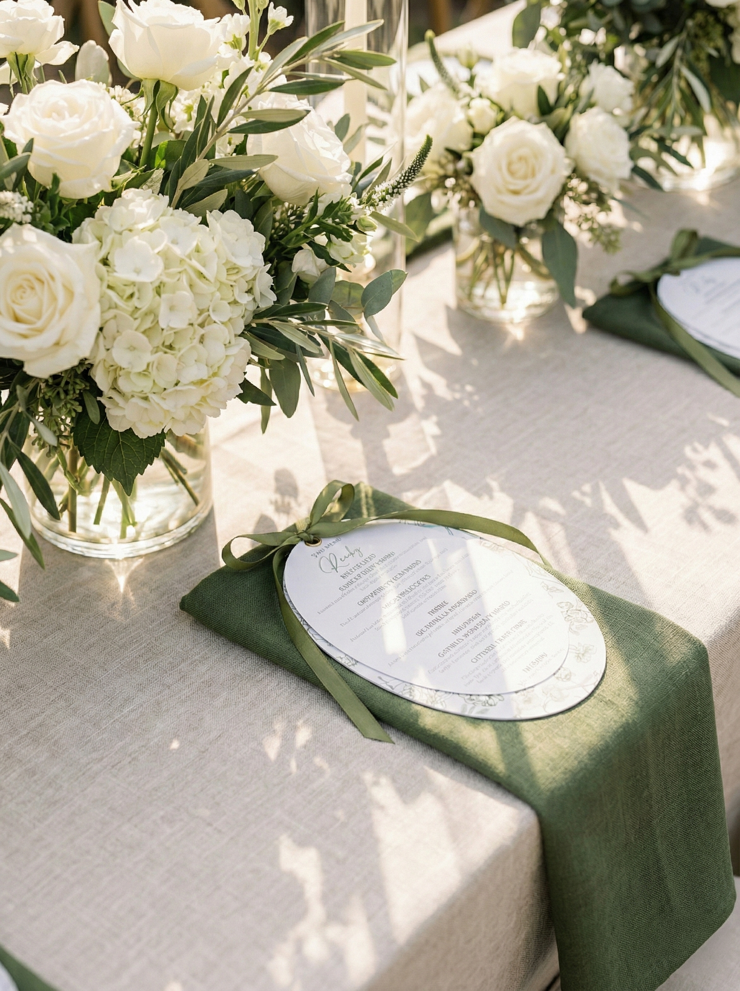 Sage Green Satin Oval Botanical Menu