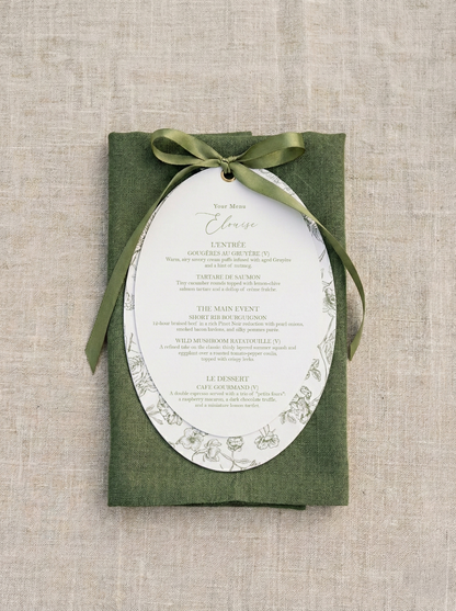 Sage Green Satin Oval Botanical Menu