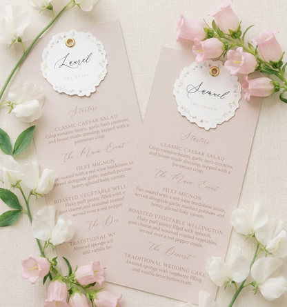 Romantic Blush Menus with Name Tags