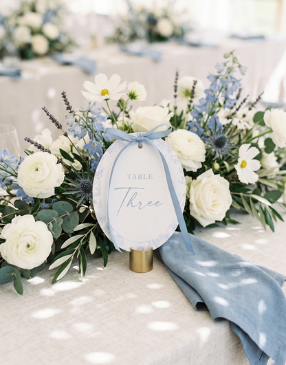 Bordeaux Oval Table Number with Ribbon