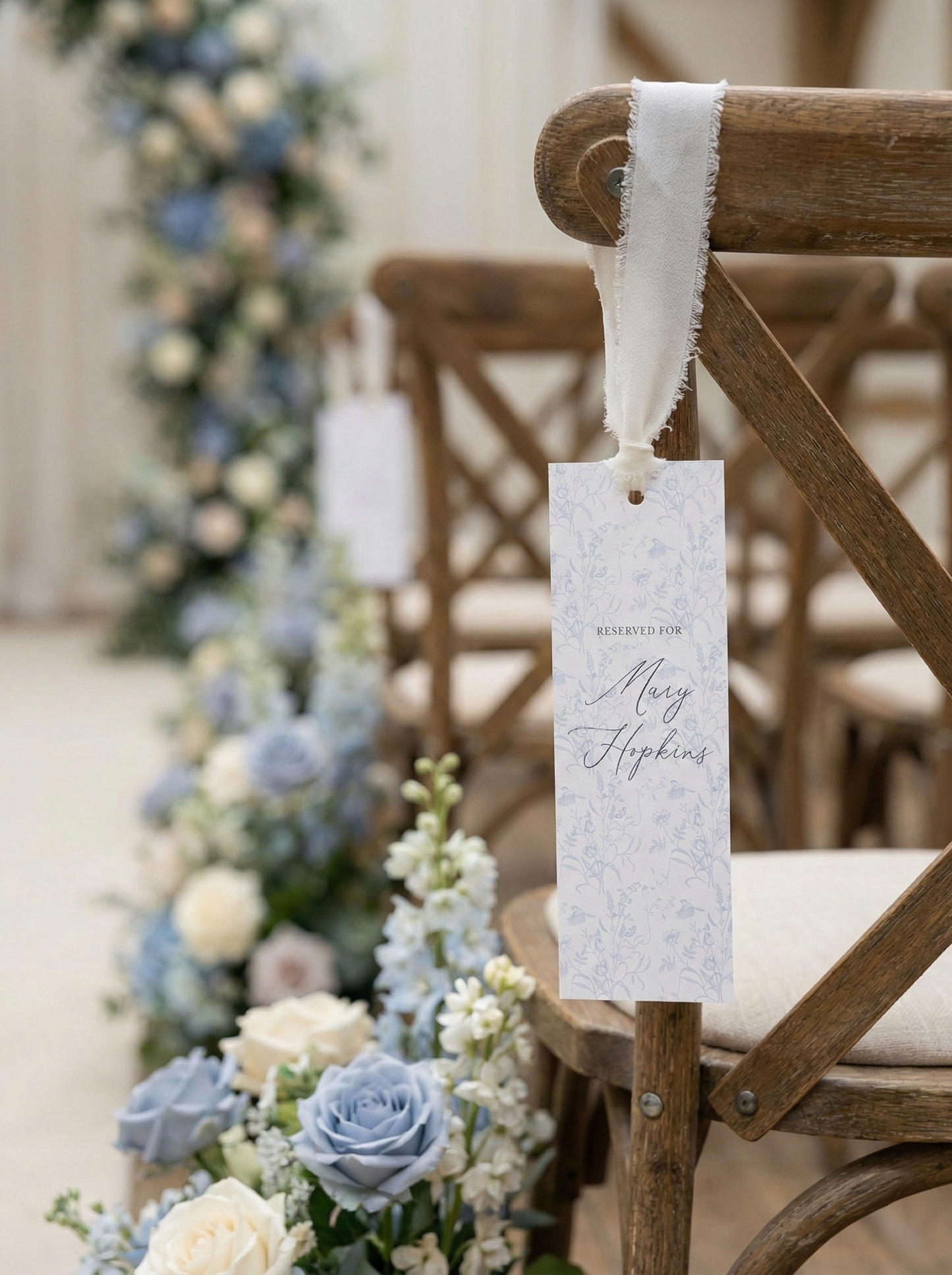 Dusty Blue Toile Reserved Seat Tags