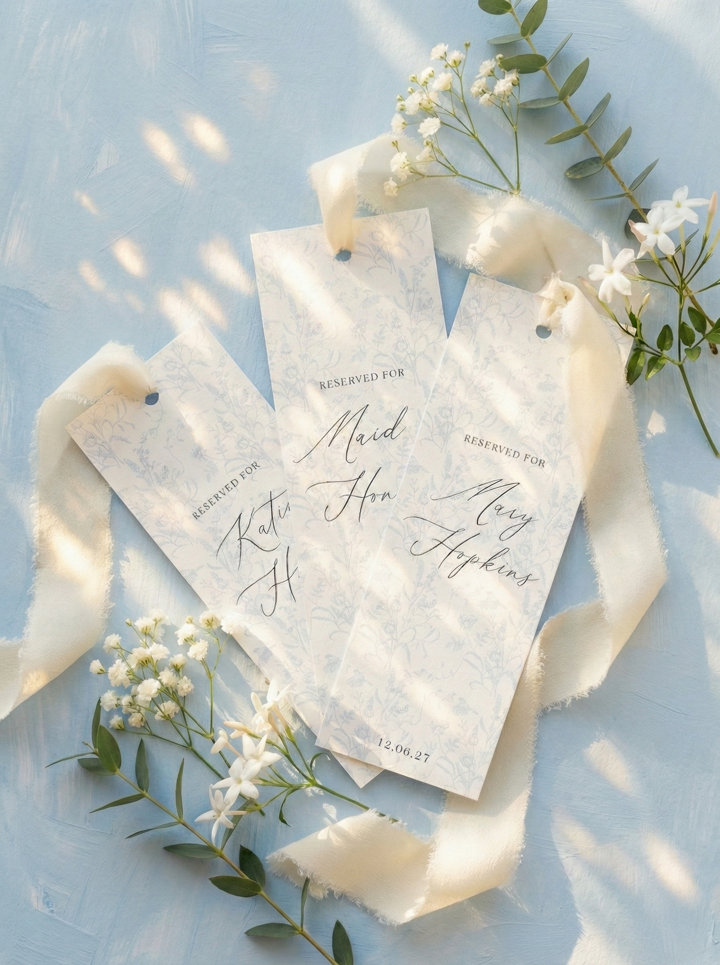 Dusty Blue Toile Reserved Seat Tags