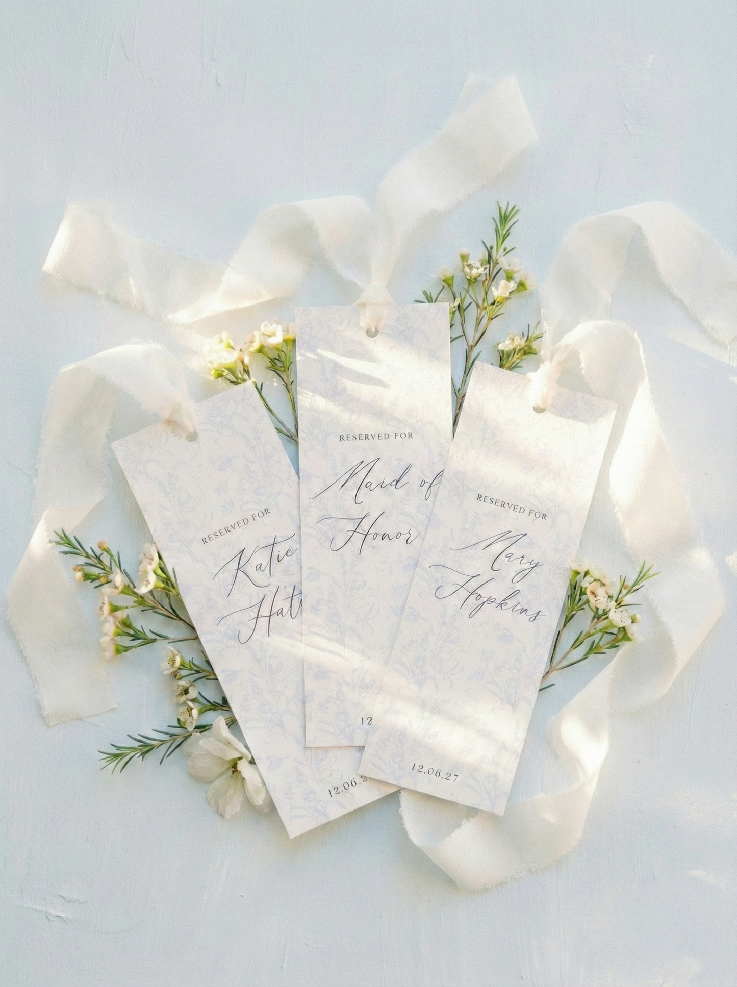 Dusty Blue Toile Reserved Seat Tags