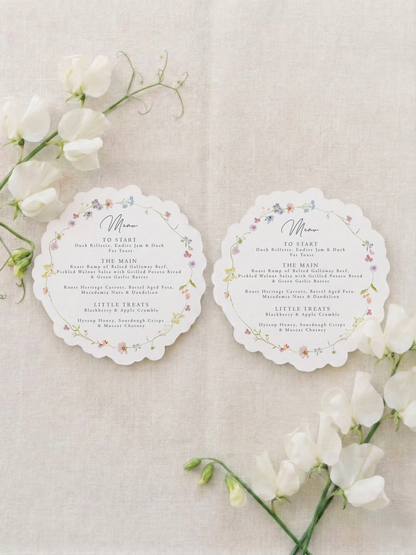 Meadow Die Cut Floral Wreath Menu